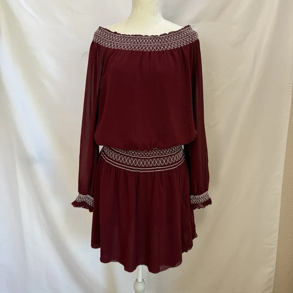 Tory Burch Indie Boho Silk‎ Georgette Off-The-Shoulder Mini Dress Size 14
